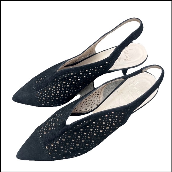 Amalfi by Rangoni Italy Shoes - Amalfi by Rangoni Italy Black Leather Women 9N Platoon Sling backs Pumps 3” Heel